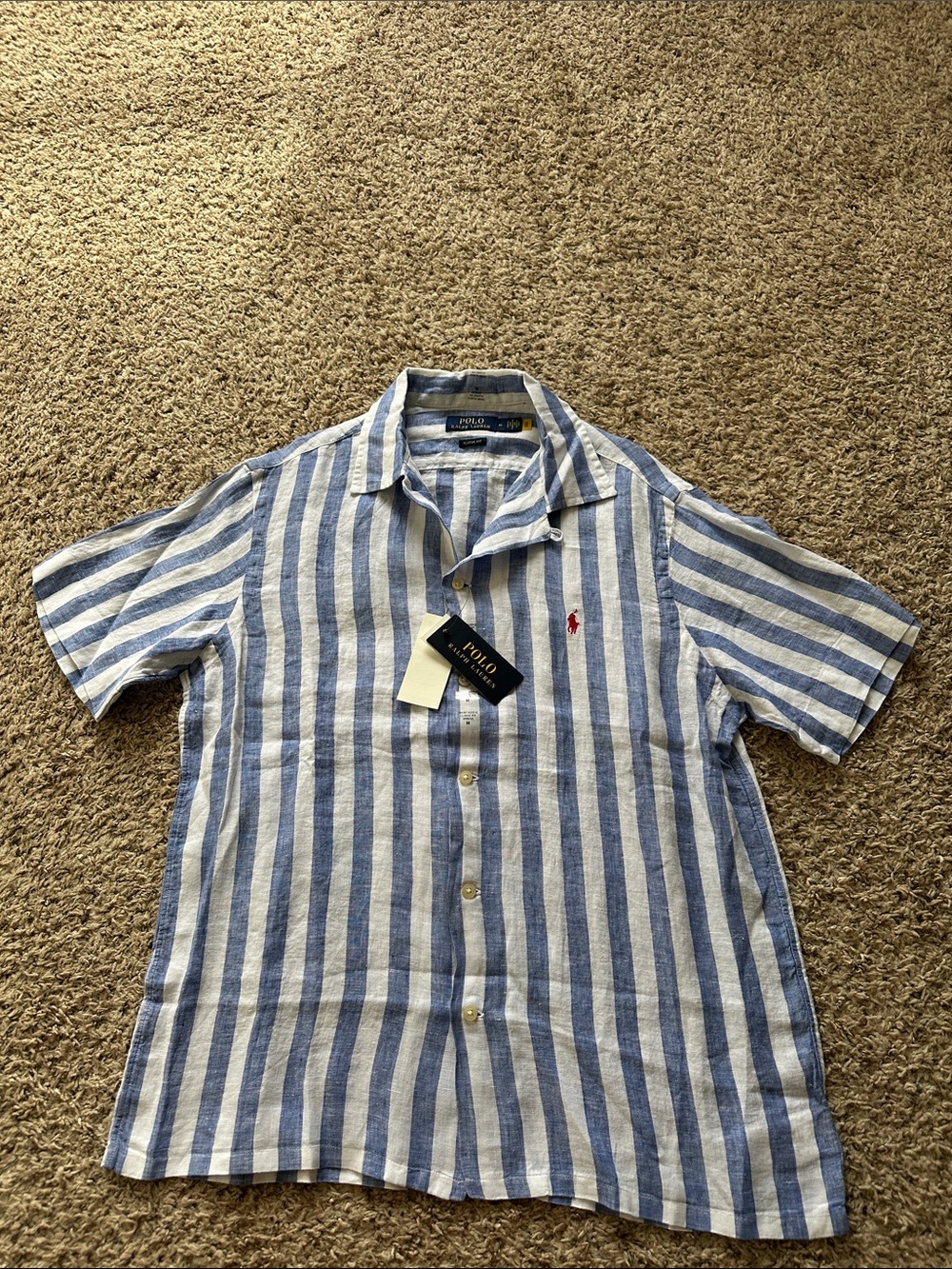 Polo by Ralph Lauren Blue & White Vertical-Stripe Short Sleeve Shirt